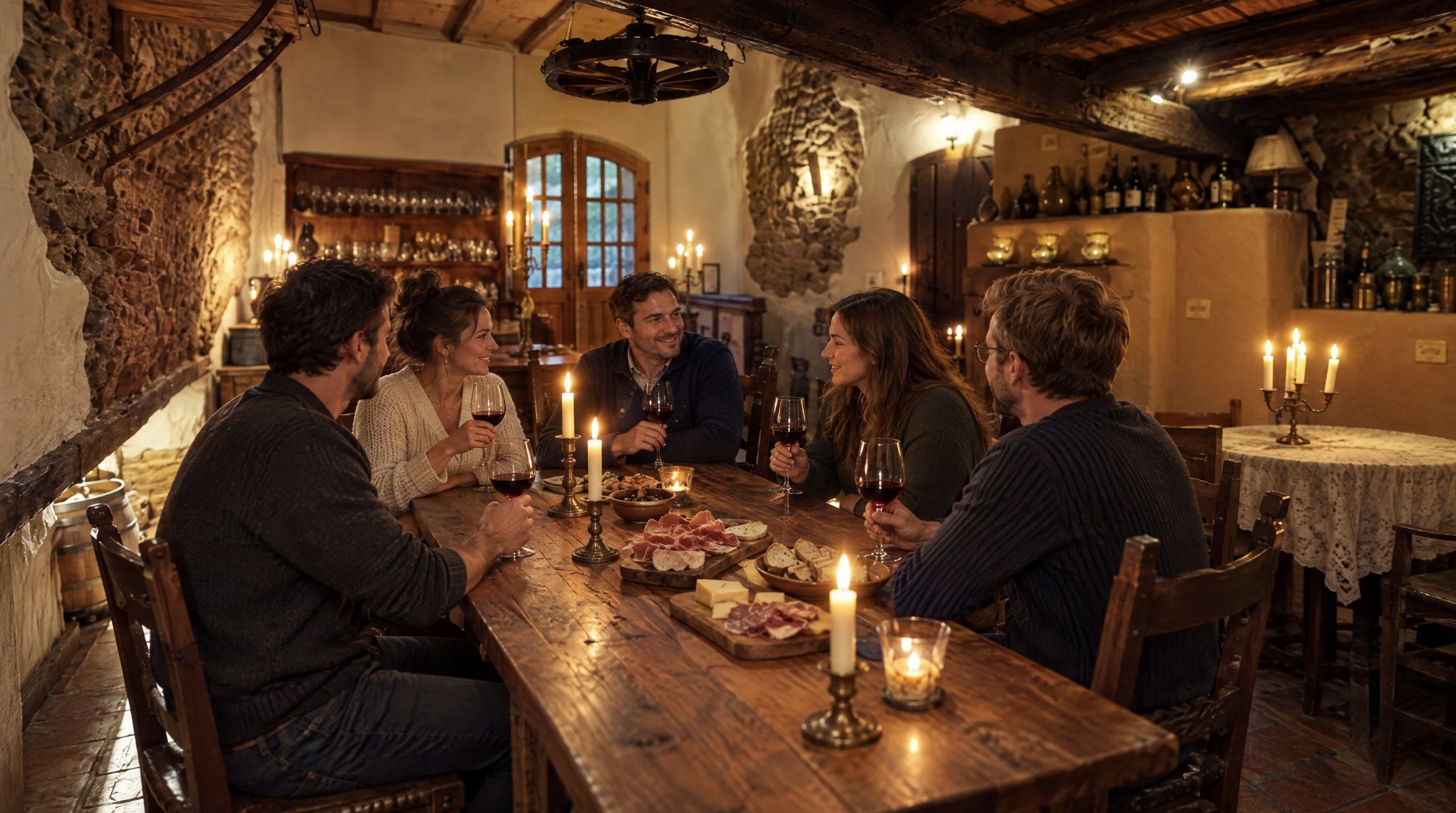 Wein Tasting am langen Tisch